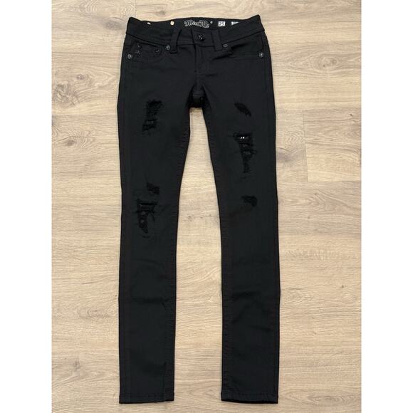 Miss Me Jeans Womens 25 Black Signature Skinny JP9040S Distressed - Picture 1 of 9